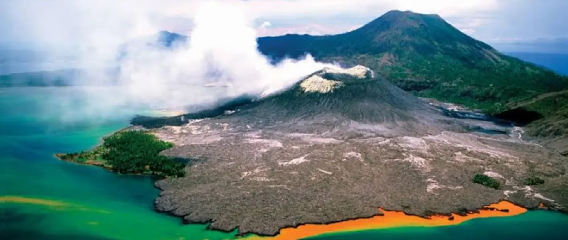 Steam venting from Tavurvur volcano beside Rabaul harbour.
