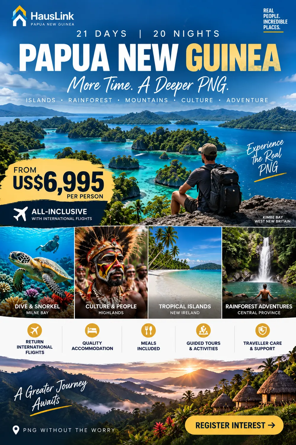 Papua New Guinea 21 day journey — Kimbe Bay islands, diving, Highlands culture, tropical beaches and rainforest.