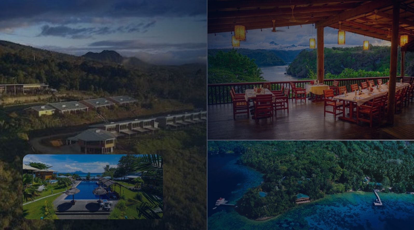 Papua New Guinea expedition landscapes, dining terrace and island coastline